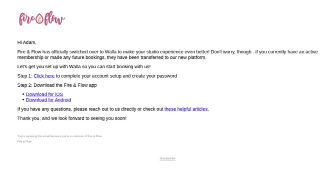 welcome email branded app